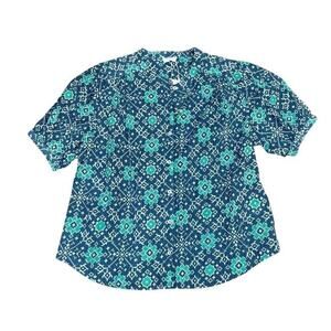 NWT Garance‎ Paris Blue Cotton Blouse Women's M Button Front Boho Summer Top
